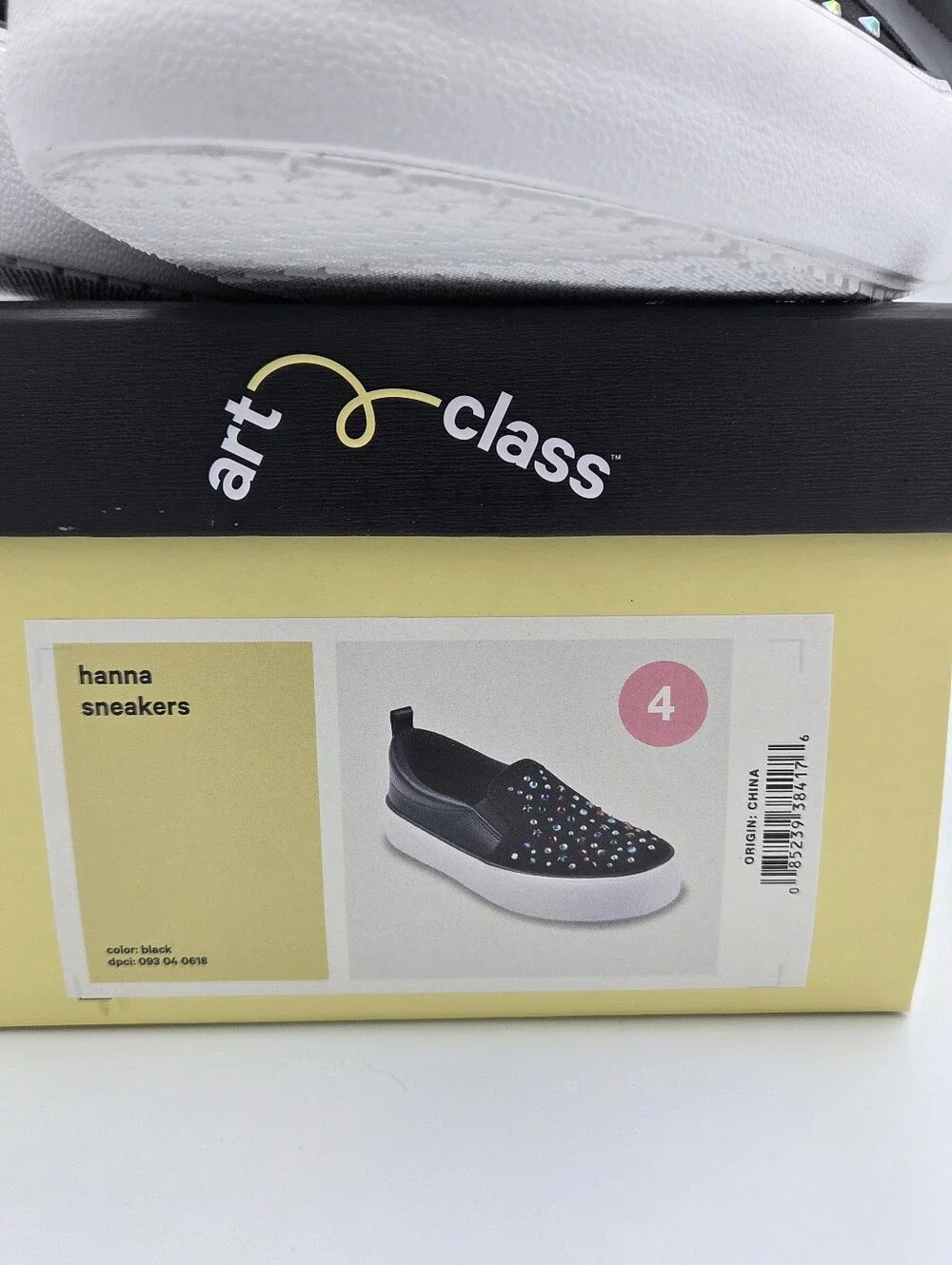 Art Class Girls Black Slip-On Sneakers with Multicolor Studs 4 NIB